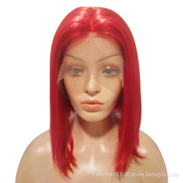 China Cheap Virgin 8a Royal Hair Boutique Bright Rose Red Straight Weave Long Bob Front Wigs